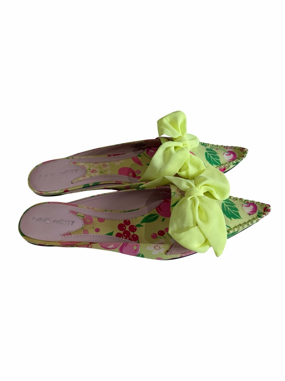 Nine West Light Green Cherry Print Pointed Toe Slides Sz 7 - Picture 2 of 10
